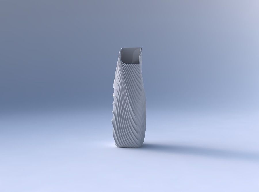 Vase twisted bent rectangle with wavy extruded lines 3 3D print model_4