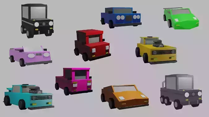Low Poly Cars Pack with 10 3D model Low-poly 3D model