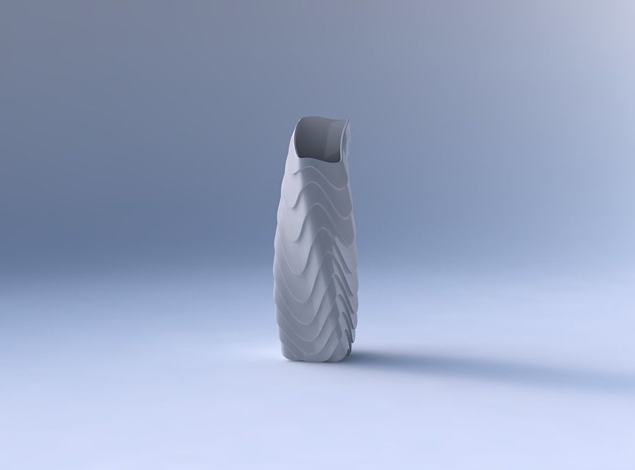 Vase twisted bent rectangle with horizontal wavy inverted layers 3D print model_4