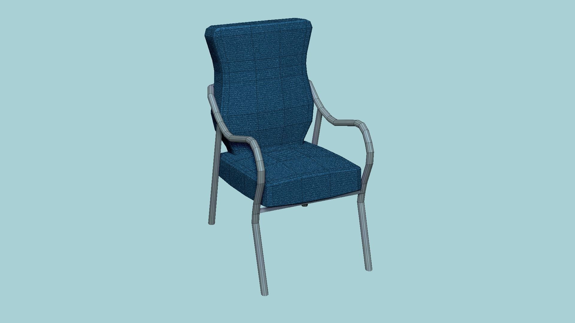 Blue Aluminum Armchair - Furniture Interior Design Low-poly 3D model_5