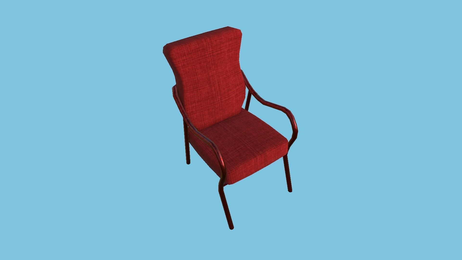 Red Fabric Armchair - Furniture Interior Design Low-poly 3D model_2