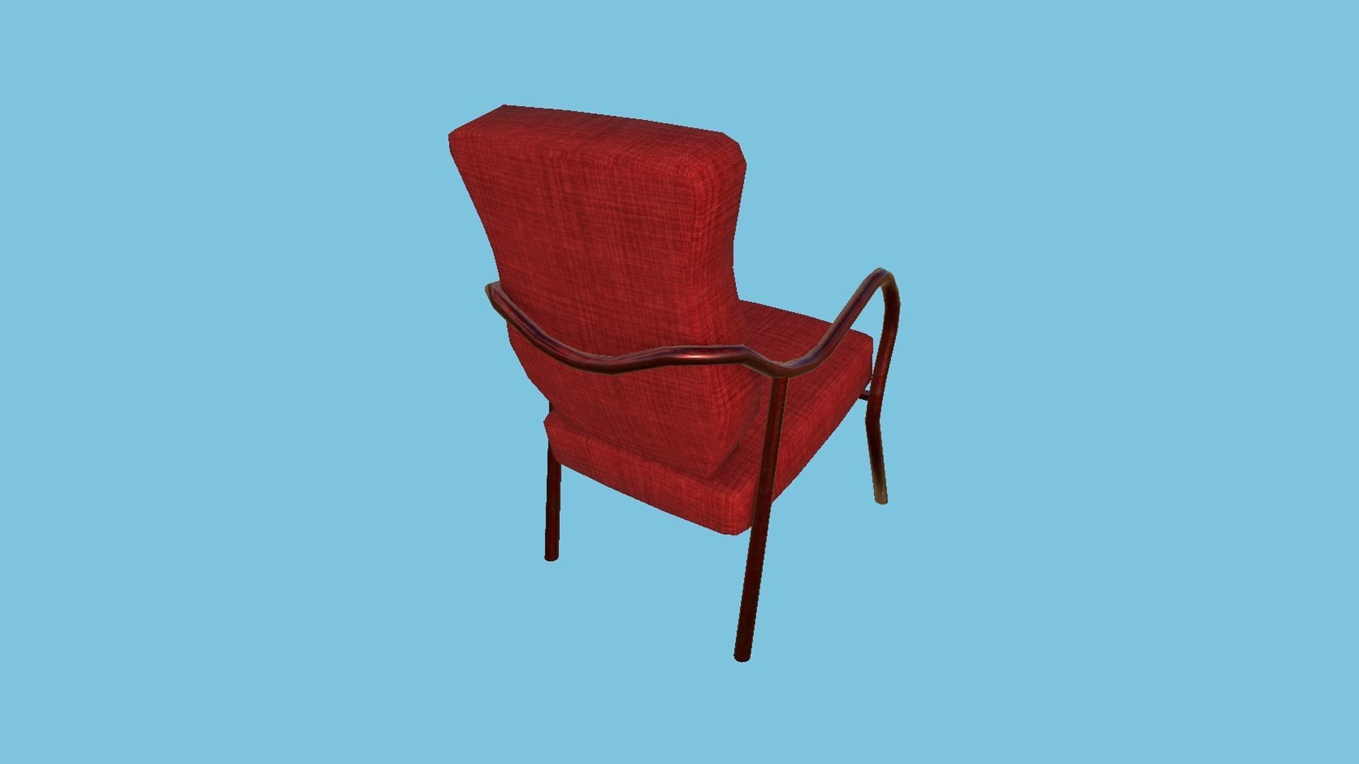 Red Fabric Armchair - Furniture Interior Design Low-poly 3D model_3