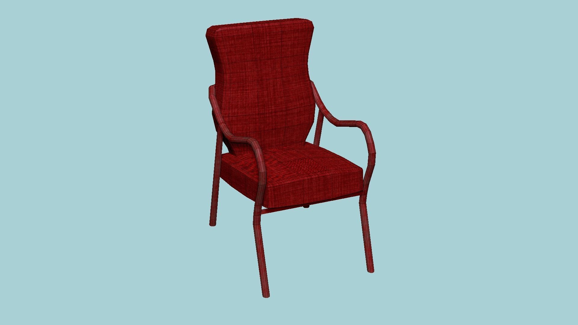 Red Fabric Armchair - Furniture Interior Design Low-poly 3D model_6