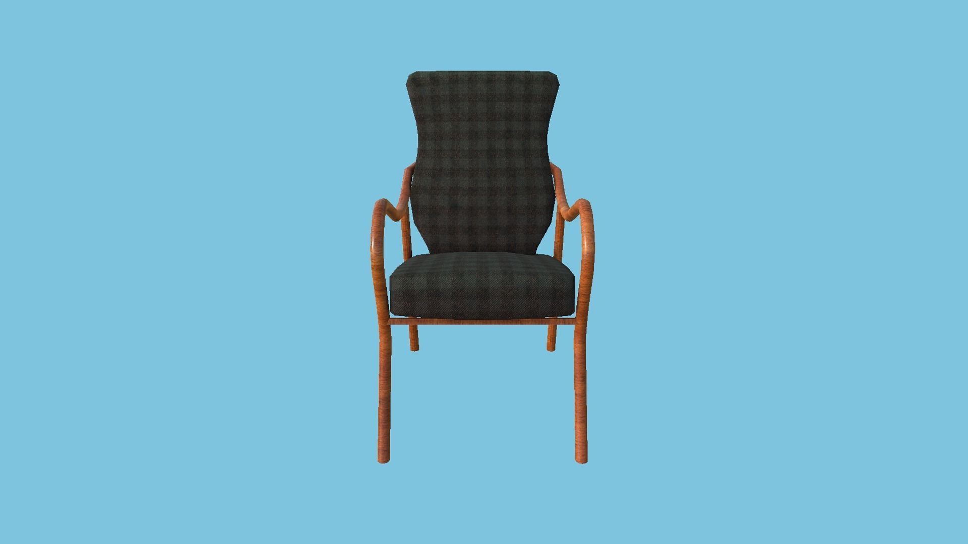 Black Plaid Wood Armchair - Furniture Interior Design Low-poly 3D model_1