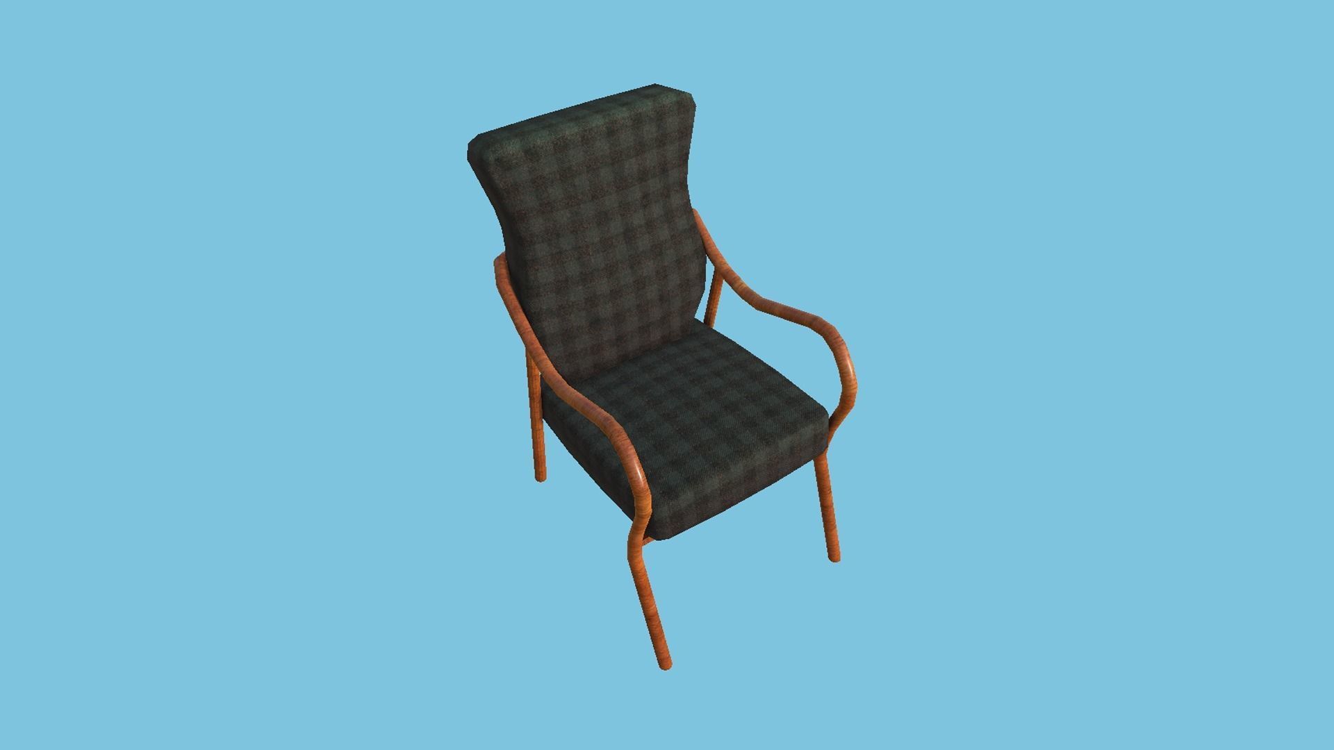 Black Plaid Wood Armchair - Furniture Interior Design Low-poly 3D model_2