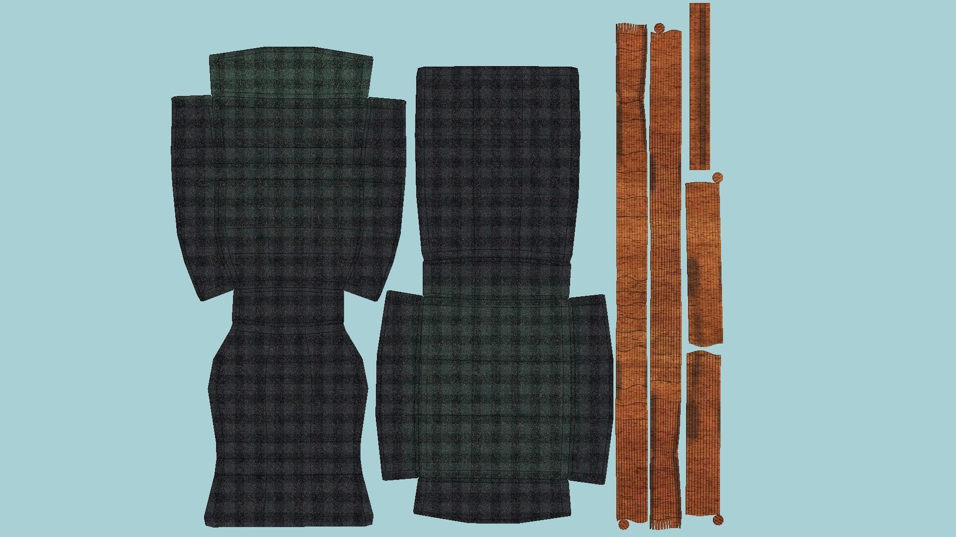 Black Plaid Wood Armchair - Furniture Interior Design Low-poly 3D model_5