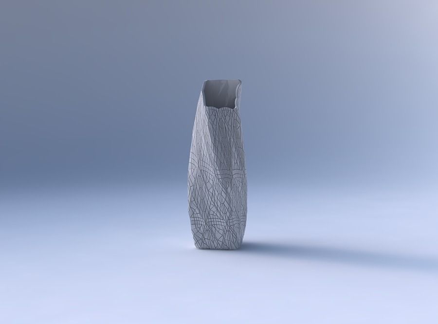 Vase twisted bent rectangle with fine mosaic plates 3D print model_4