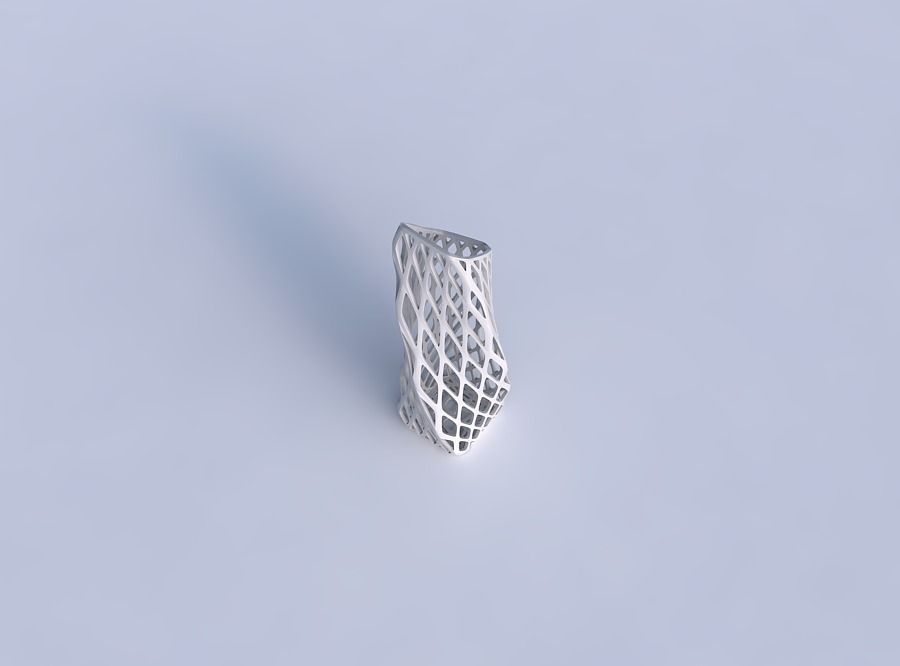 Vase twisted bent rectangle with diagonal grid lattice 3D print model_1