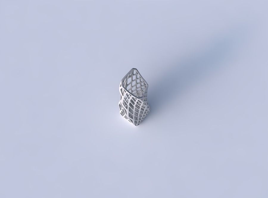 Vase twisted bent rectangle with diagonal grid lattice 3D print model_2