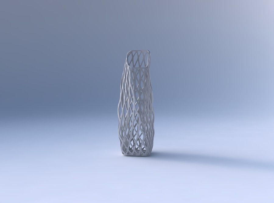 Vase twisted bent rectangle with diagonal grid lattice 3D print model_4