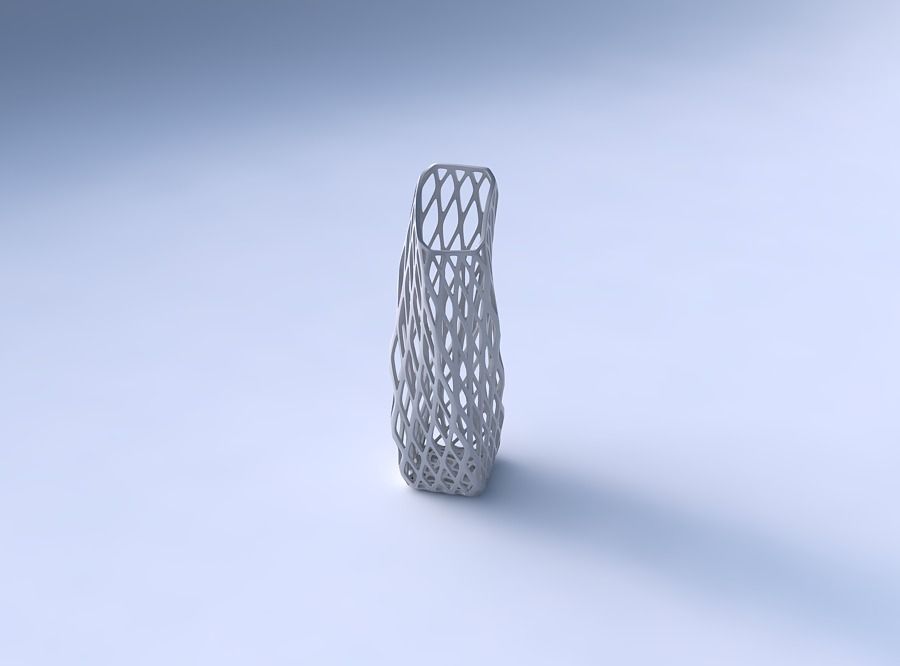 Vase twisted bent rectangle with diagonal grid lattice 3D print model_3
