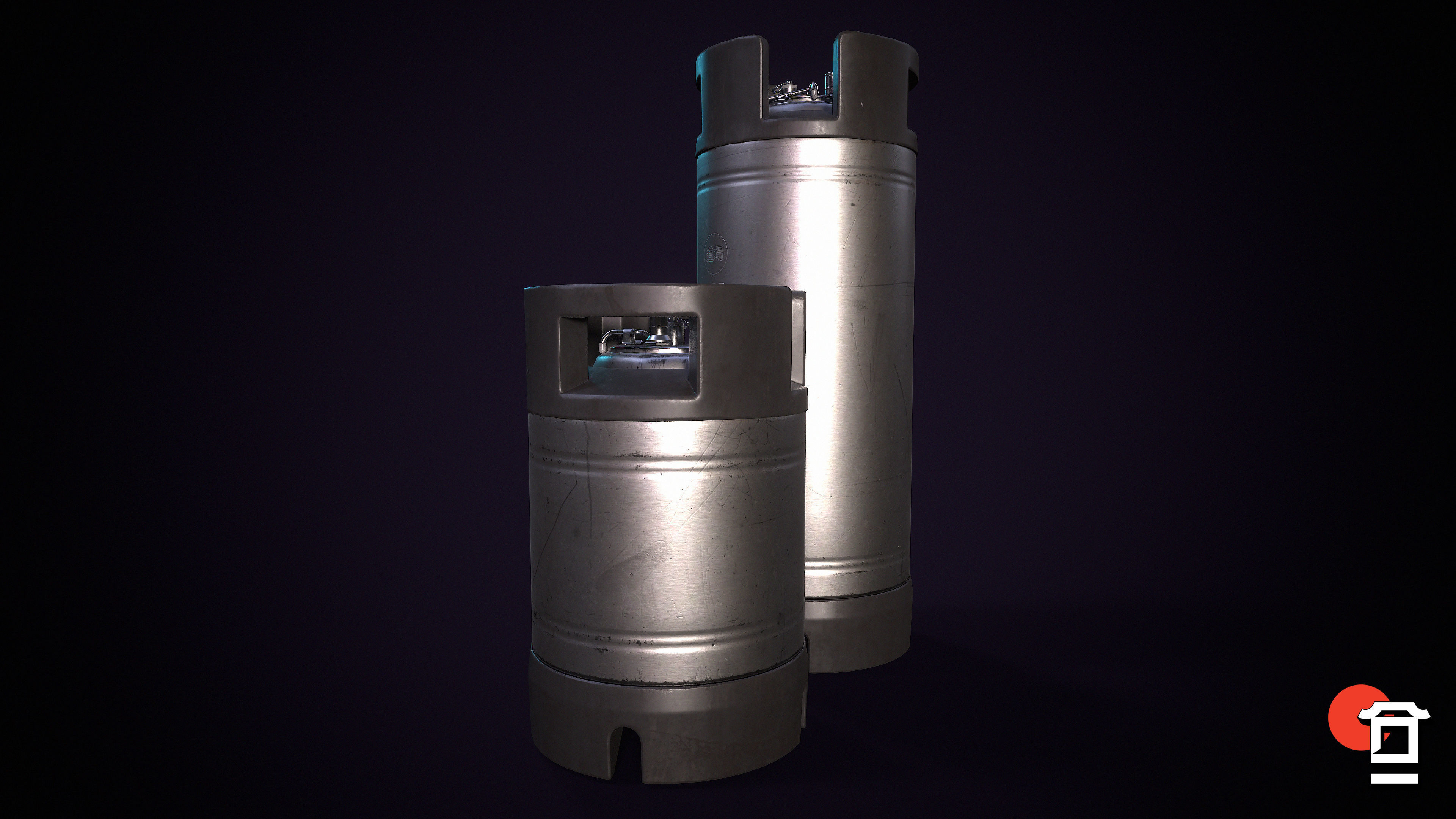 Steel Beer Keg Set - PBR Game Ready - Low-poly 3D model_2