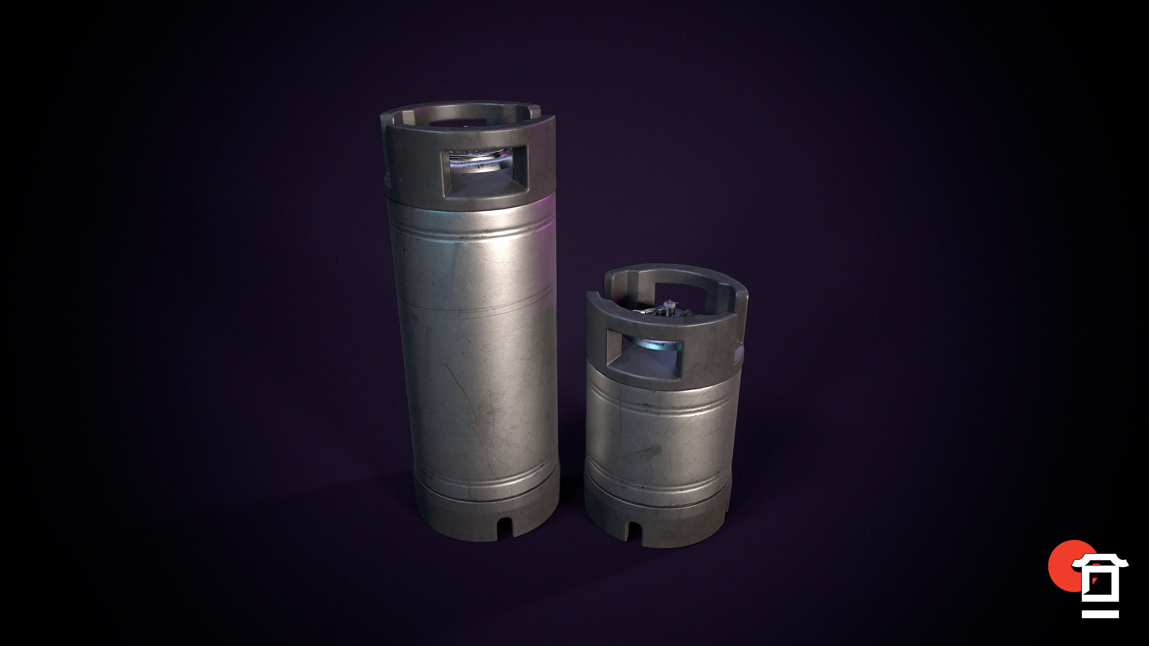 Steel Beer Keg Set - PBR Game Ready - Low-poly 3D model_1