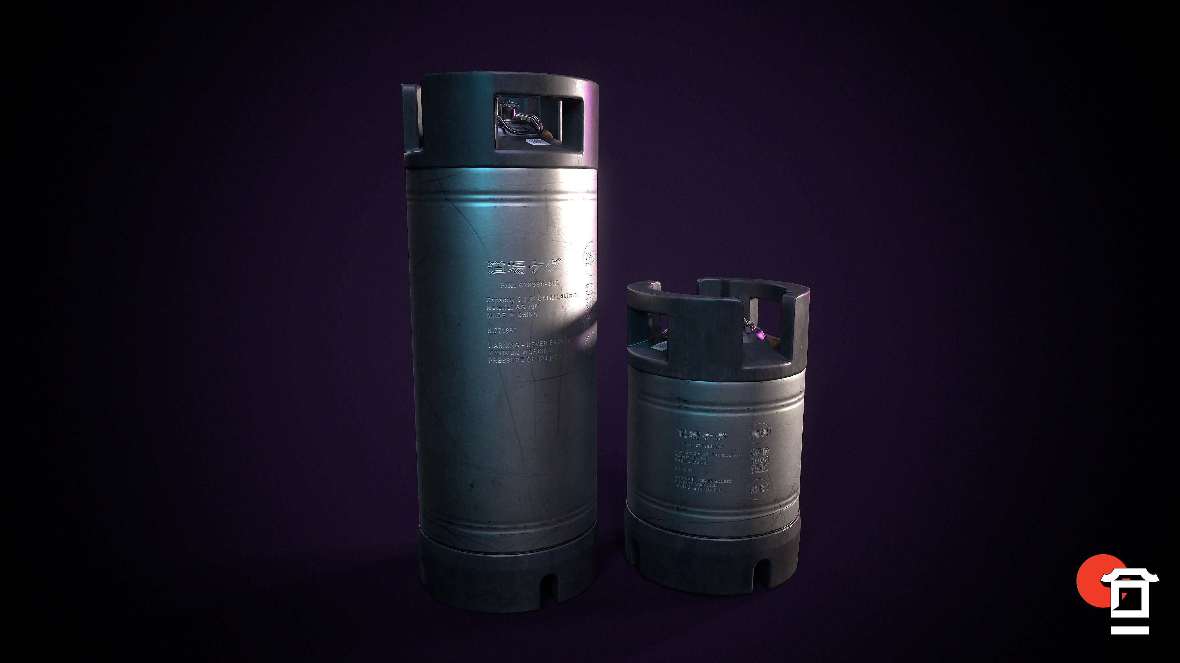 Steel Beer Keg Set - PBR Game Ready - Low-poly 3D model_6