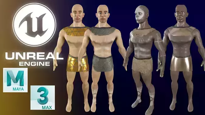 Neanderthal  Warrior  Low Poly Game Ready Low-poly 3D model