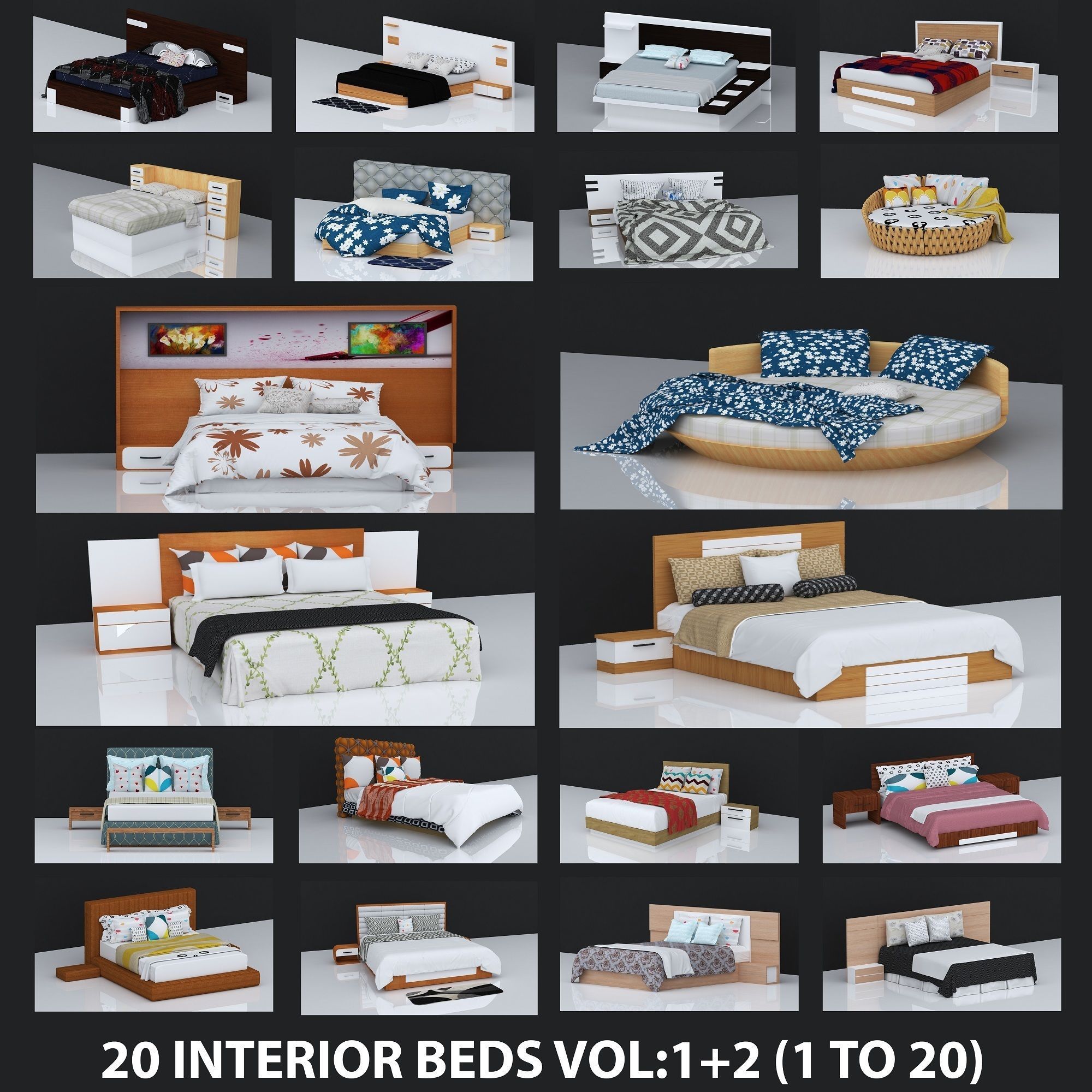 20 BEDS VOL- 01 AND VOL-02 3D Model Collection_5