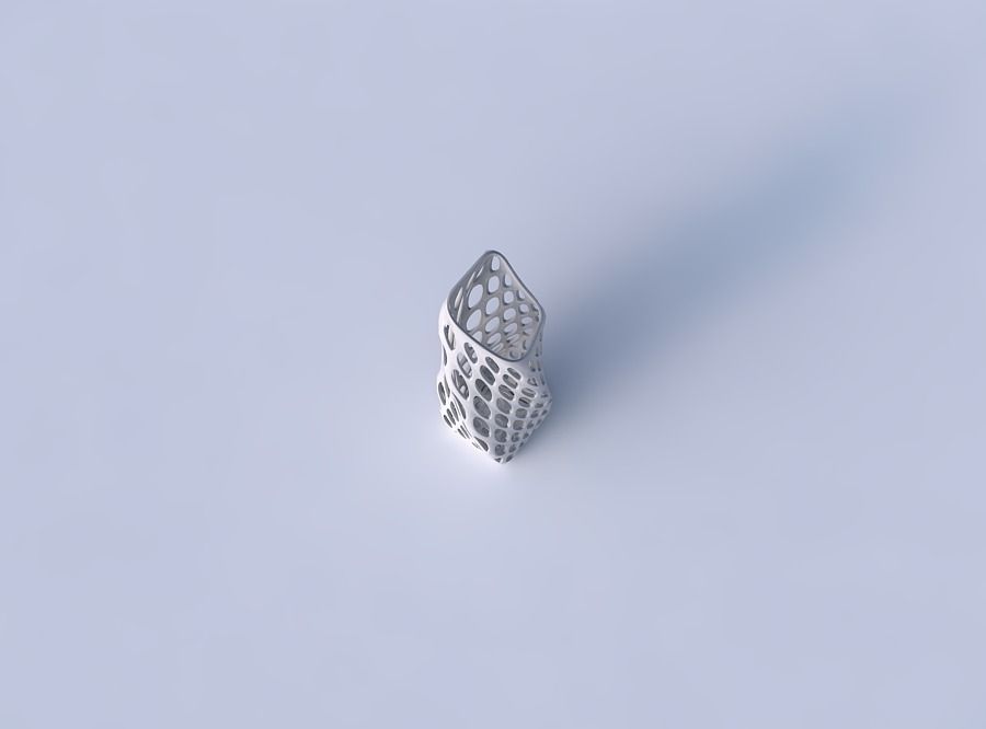 Vase twisted bent rectangle with bubble grid lattice 3D print model_2