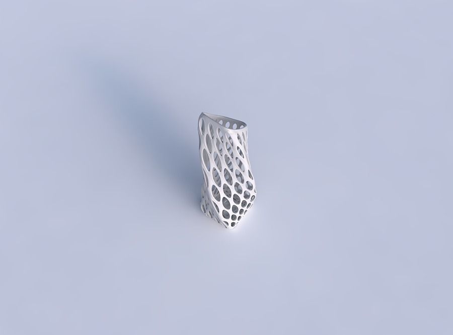 Vase twisted bent rectangle with bubble grid lattice 3D print model_1