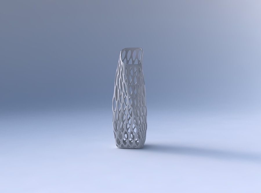 Vase twisted bent rectangle with bubble grid lattice 3D print model_4