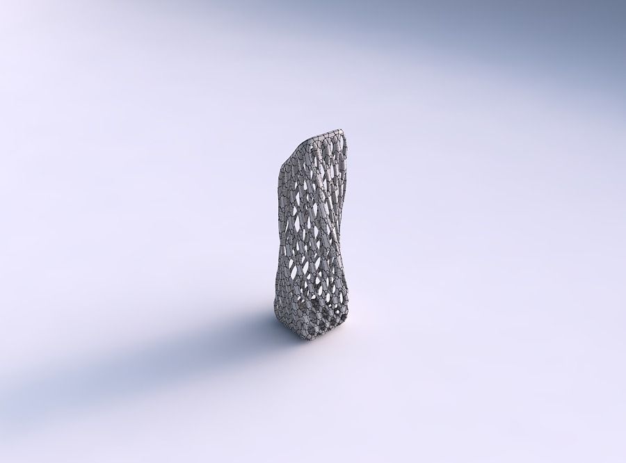 Vase twisted bent rectangle with bubble grid lattice 3D print model_5