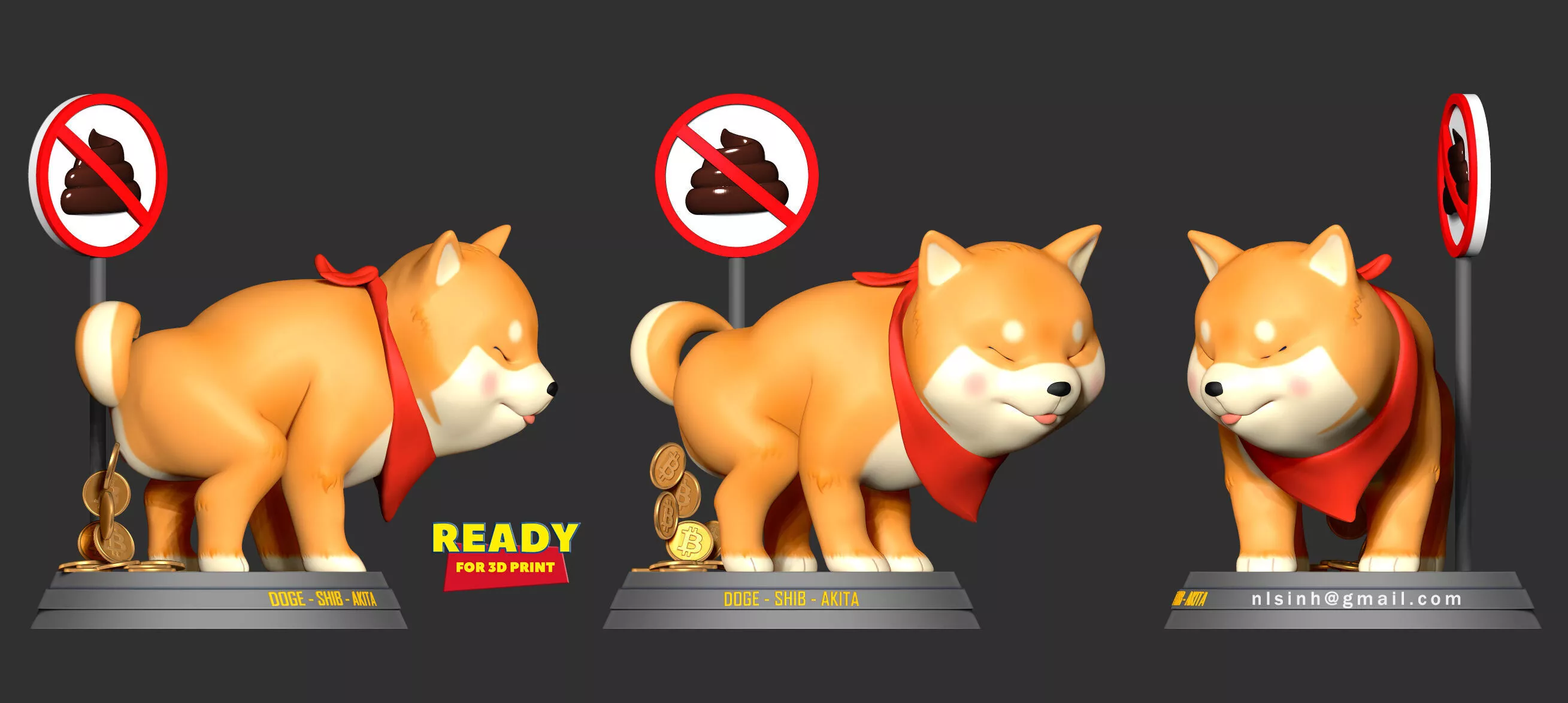 Shiba with cryptocurrency 3D print model