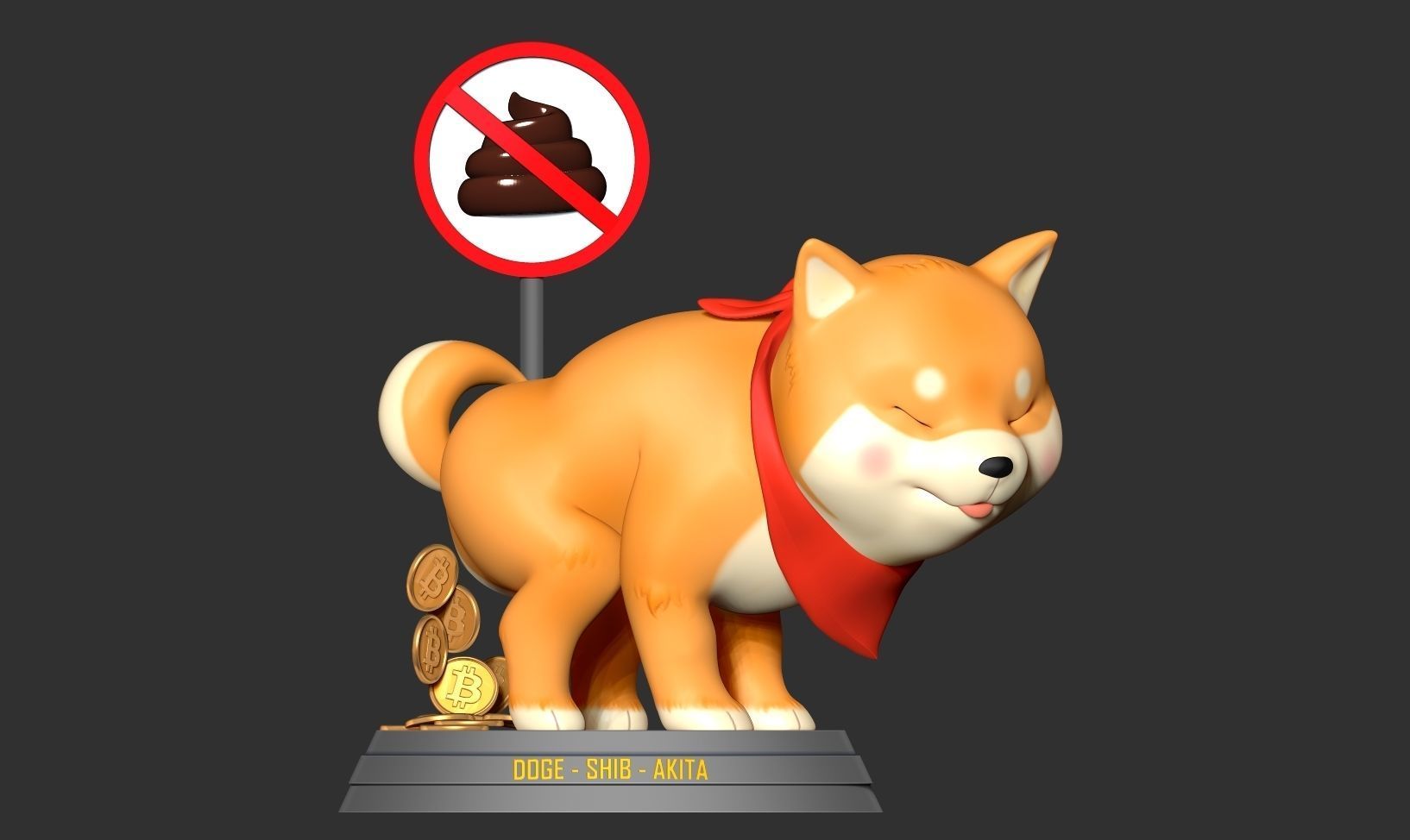 Shiba with cryptocurrency 3D print model_6