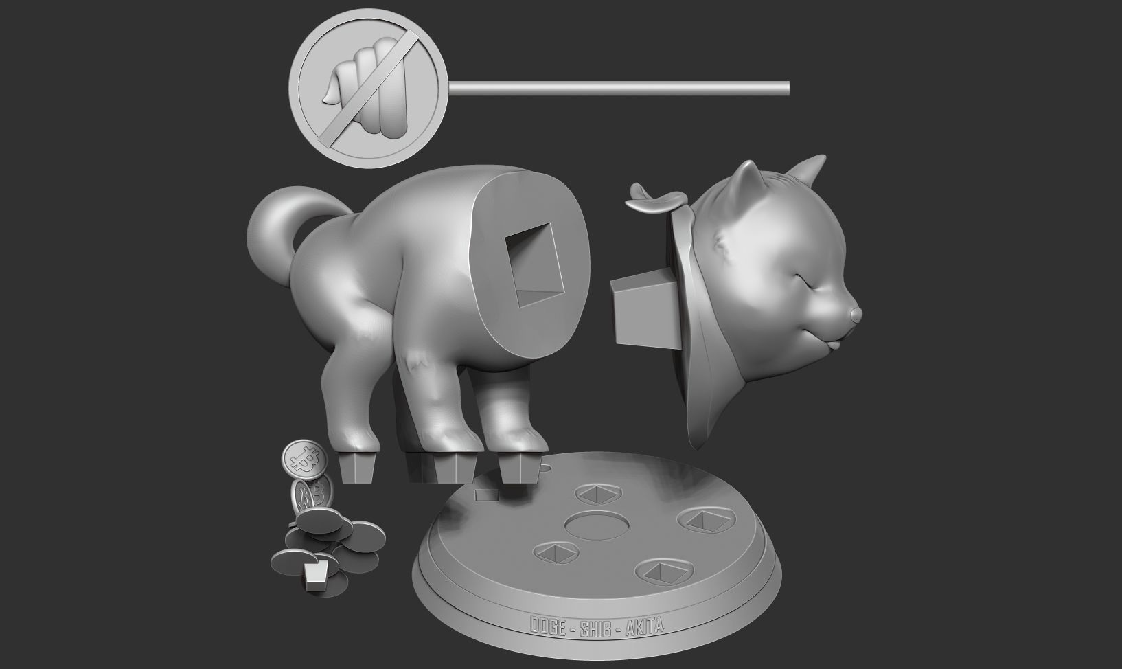 Shiba with cryptocurrency 3D print model_2