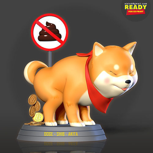 Shiba with cryptocurrency 3D print model