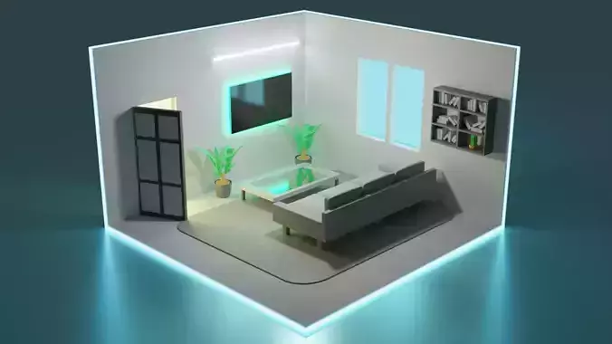 ISOMETRIC VIEW - HALL - BLENDER