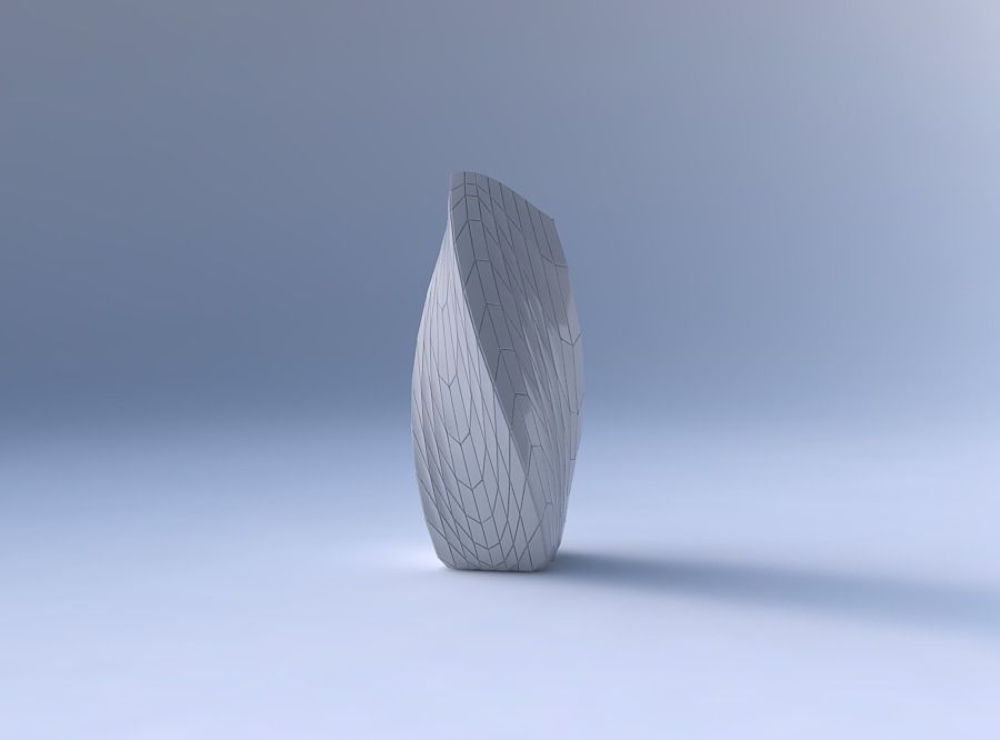 Vase twisted arc rectangle with wavy grid plates 3D print model_4