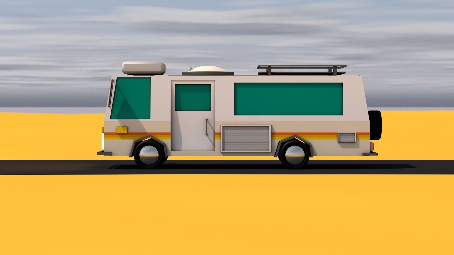 lowpoly camper van trailer SUV RV Low-poly 3D model_3