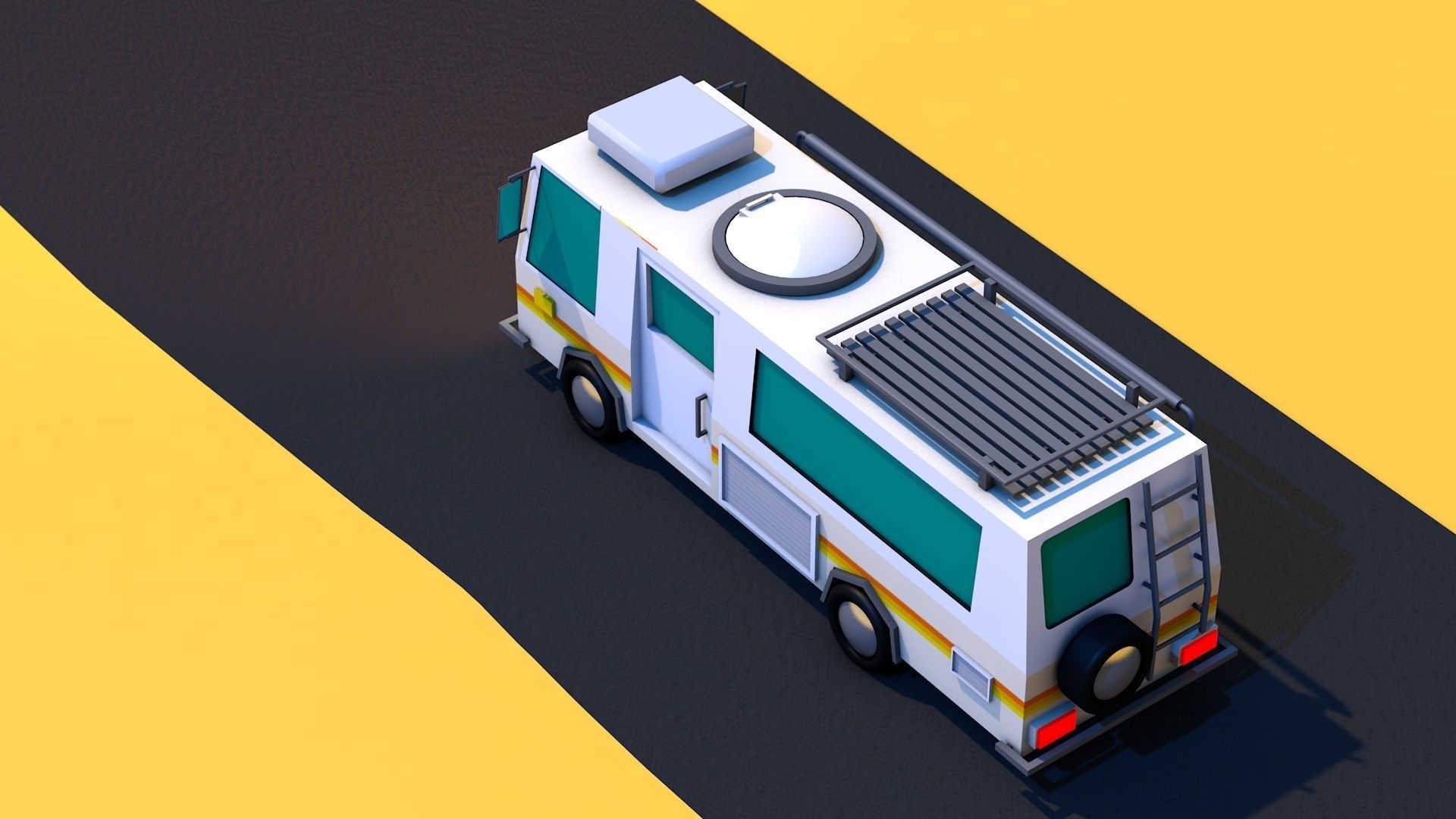 lowpoly camper van trailer SUV RV Low-poly 3D model_4