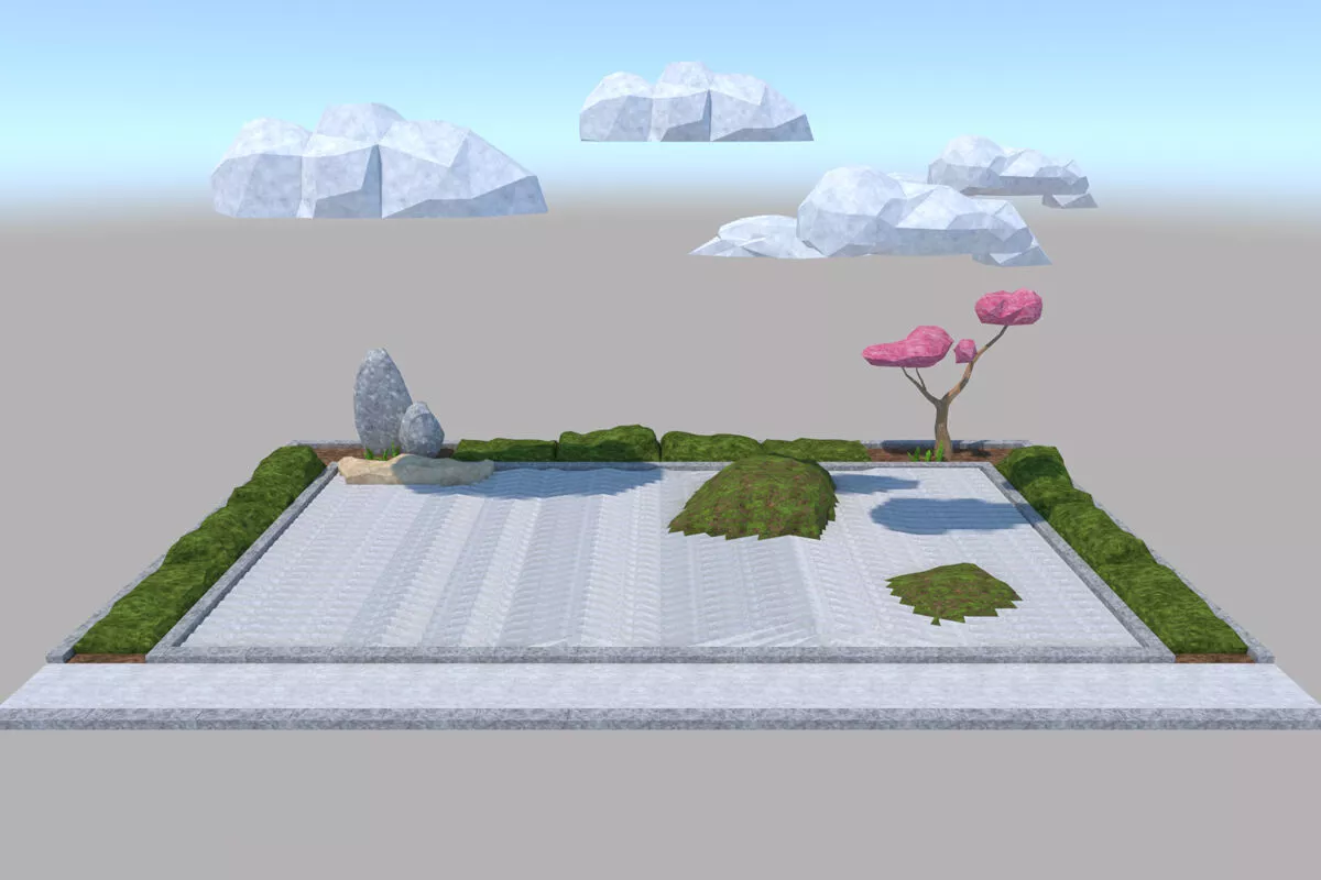 Japanese garden Karesansui pattern wickerwork Low-poly 3D model