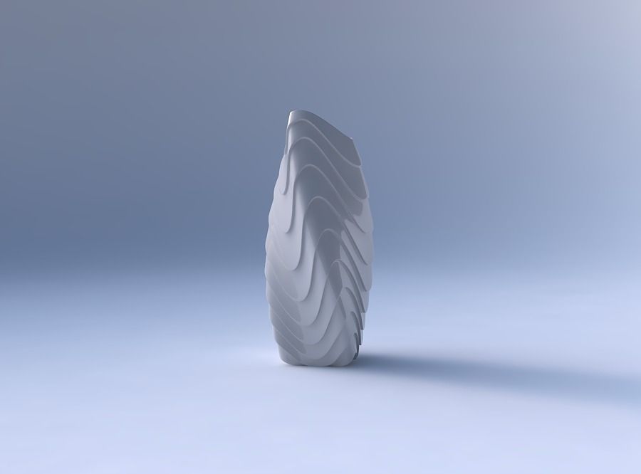 Vase twisted arc rectangle with horizontal wavy inverted layers 3D print model_4