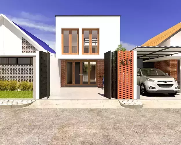 3D Model Interior and Exterior Narrow House Ready to Render