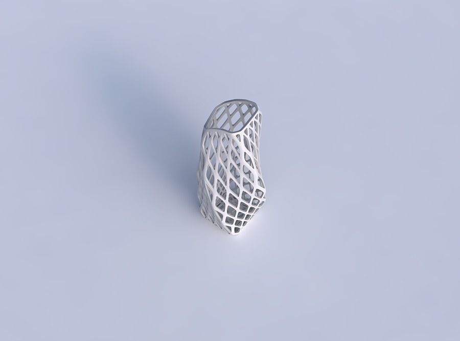 Vase twisted arc rectangle with diagonal grid lattice 3D print model_1