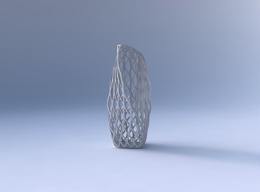 Vase twisted arc rectangle with diagonal grid lattice 3D print model_4