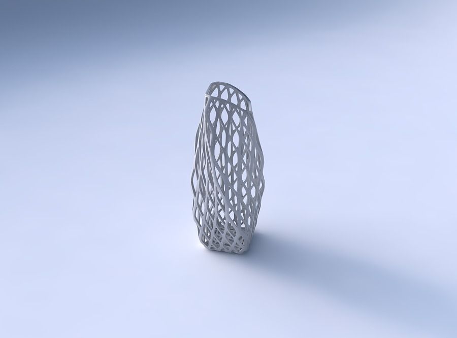 Vase twisted arc rectangle with diagonal grid lattice 3D print model_3