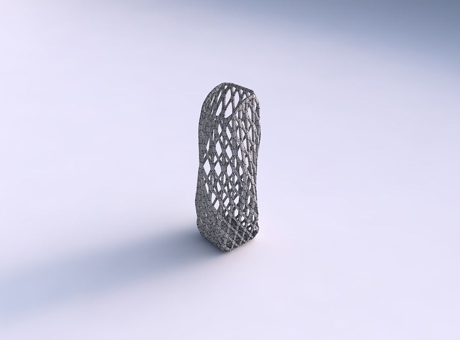 Vase twisted arc rectangle with diagonal grid lattice 3D print model_5