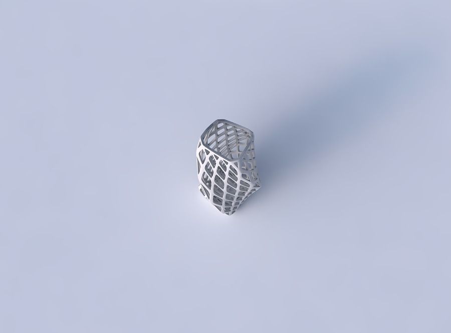 Vase twisted arc rectangle with diagonal grid lattice 3D print model_2