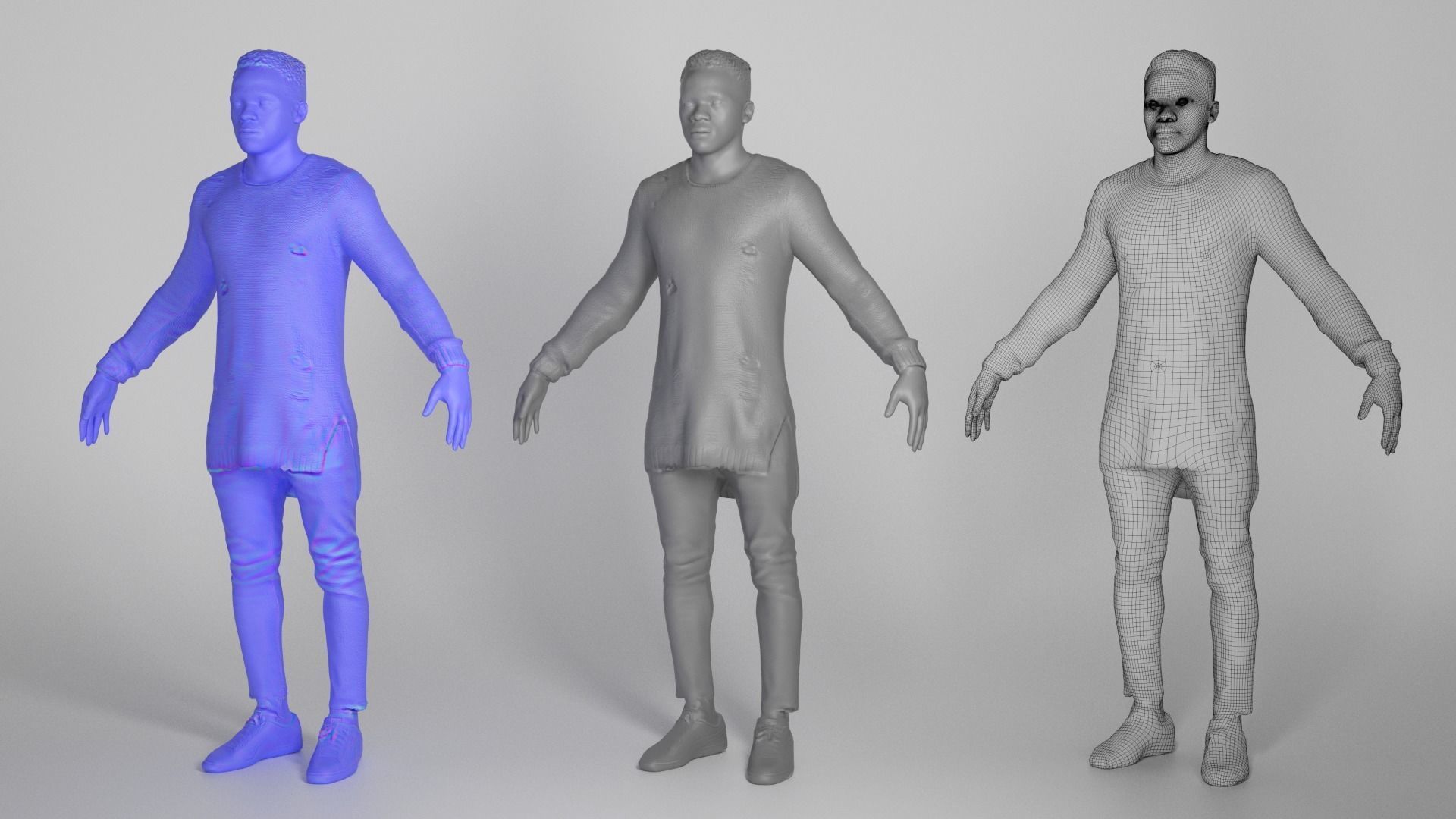 African-american man in casual ready for animation 300 Low-poly 3D model_3