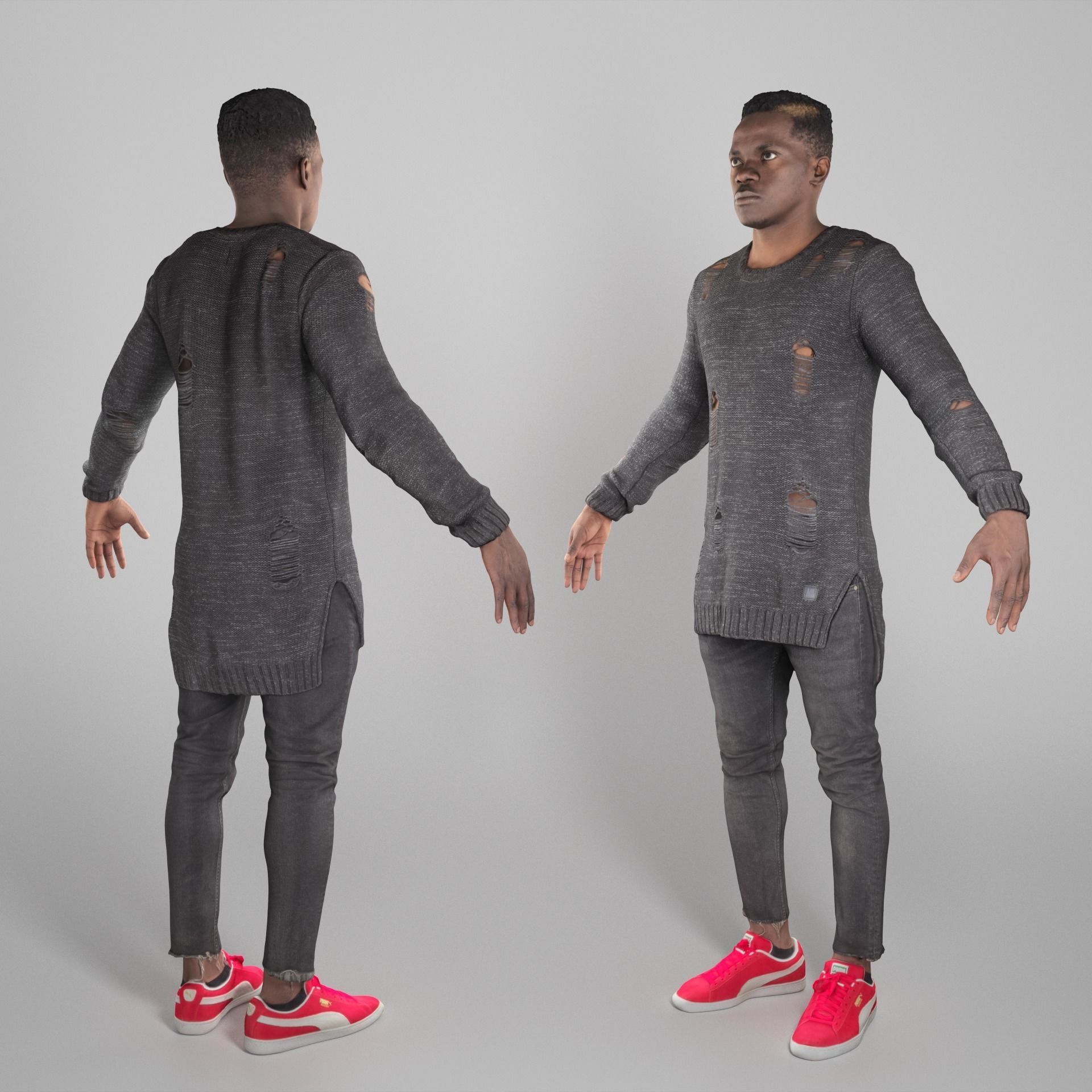 African-american man in casual ready for animation 300 Low-poly 3D model_1