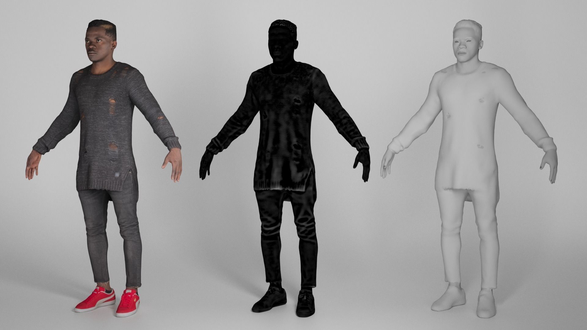 African-american man in casual ready for animation 300 Low-poly 3D model_4