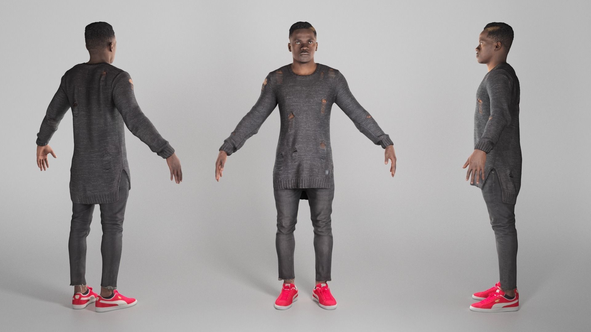 African-american man in casual ready for animation 300 Low-poly 3D model_2