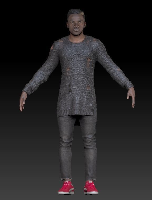 African-american man in casual ready for animation 300 Low-poly 3D model_5