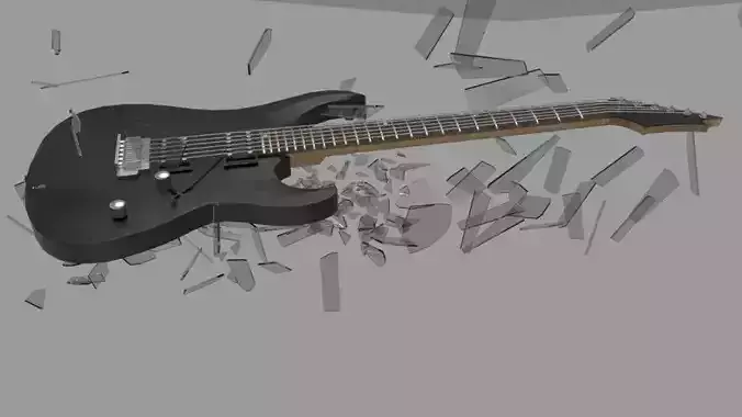 Electric Guitar Model 3D with animated breaking glass 3D model