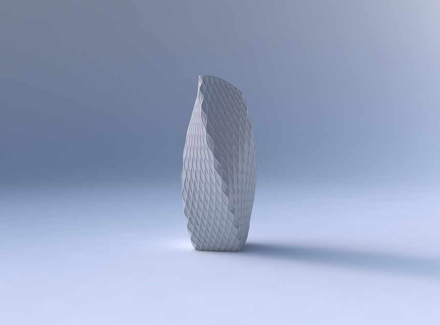 Vase twisted arc rectangle with diagonal grid dents 3D print model_4