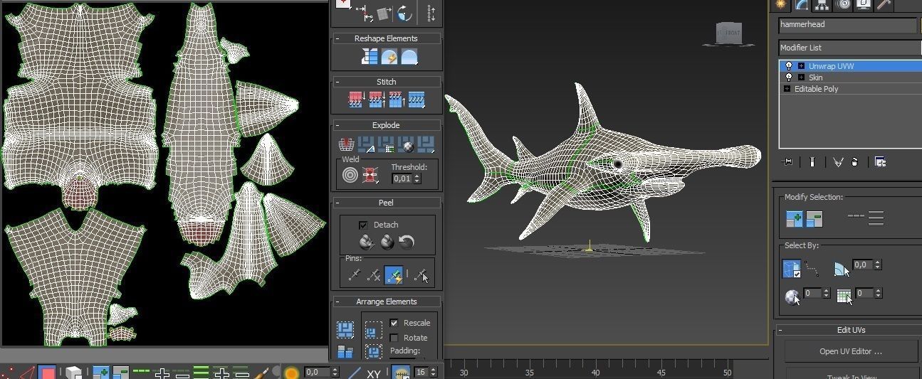 Hammerhead shark Low-poly 3D model_8