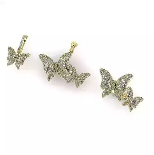 117 Set butterfly ring earrings pendant