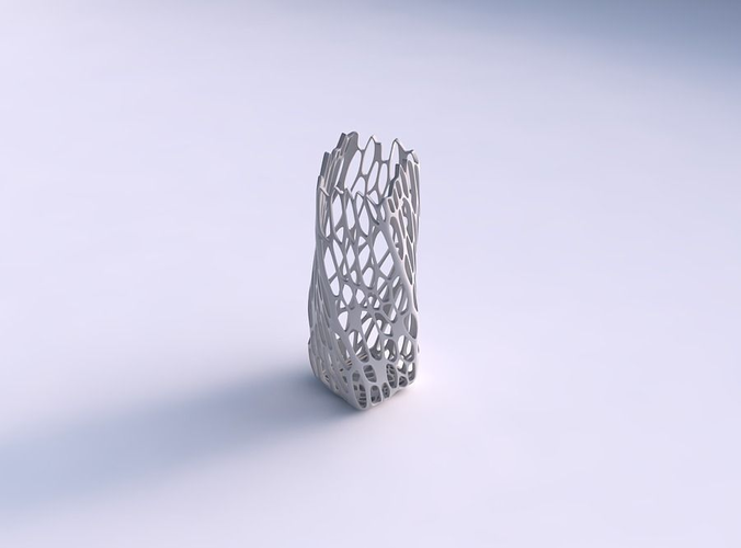 Vase twisted arc rectangle with cracked organic lattice